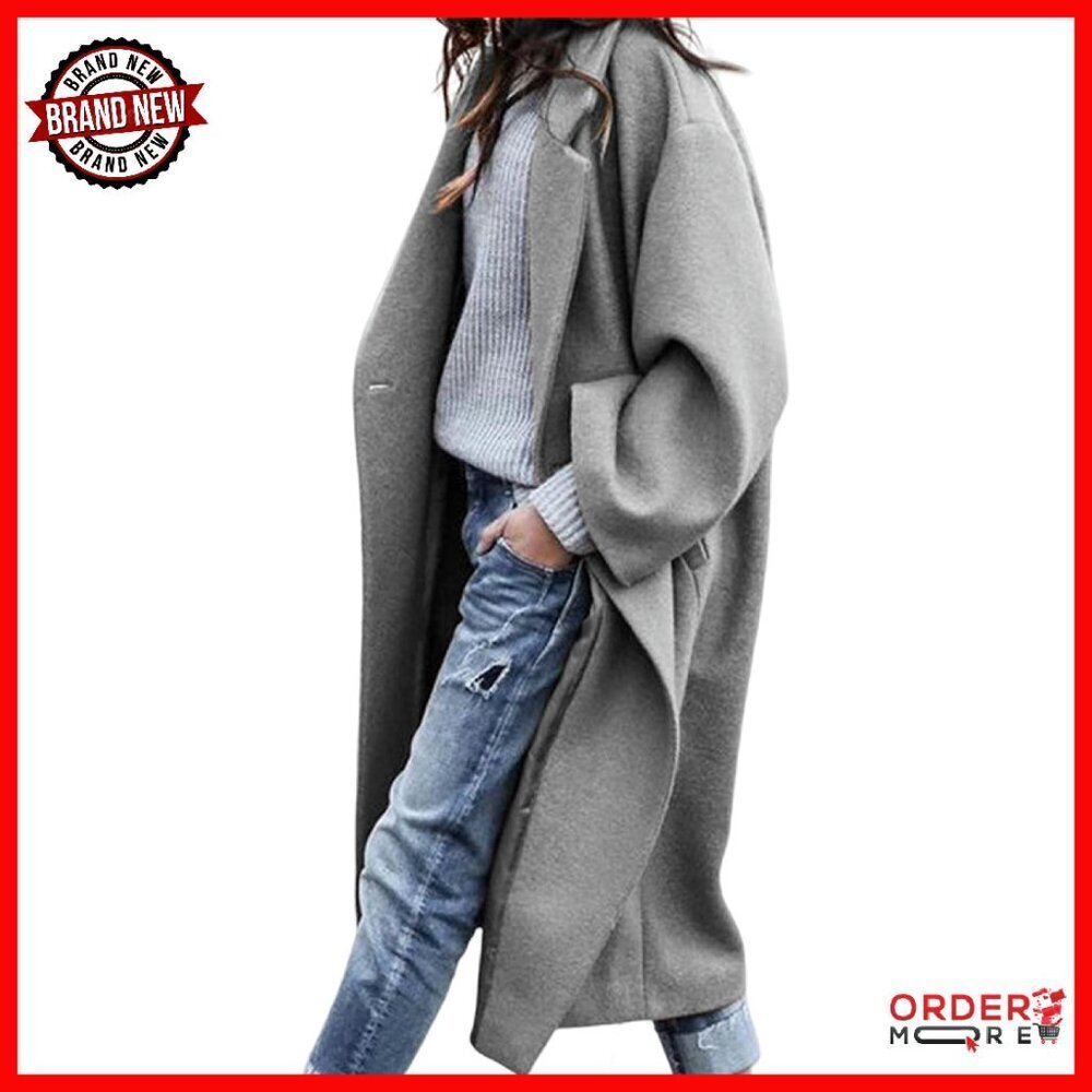 Oversized Wool Blend Trench Coat Double Breasted Long Winter Overcoat